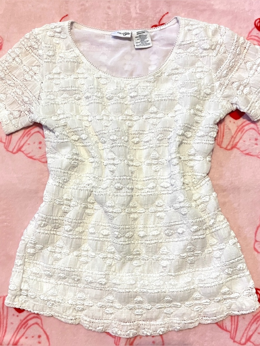 East 5th White Textured Lace Short Sleeve Top - Size M